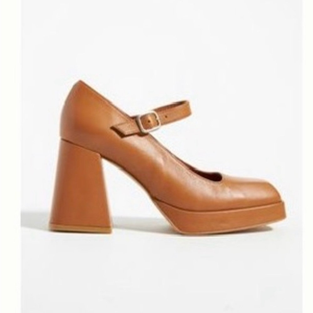 Anthropologie Brown Mary Jane Block Heels